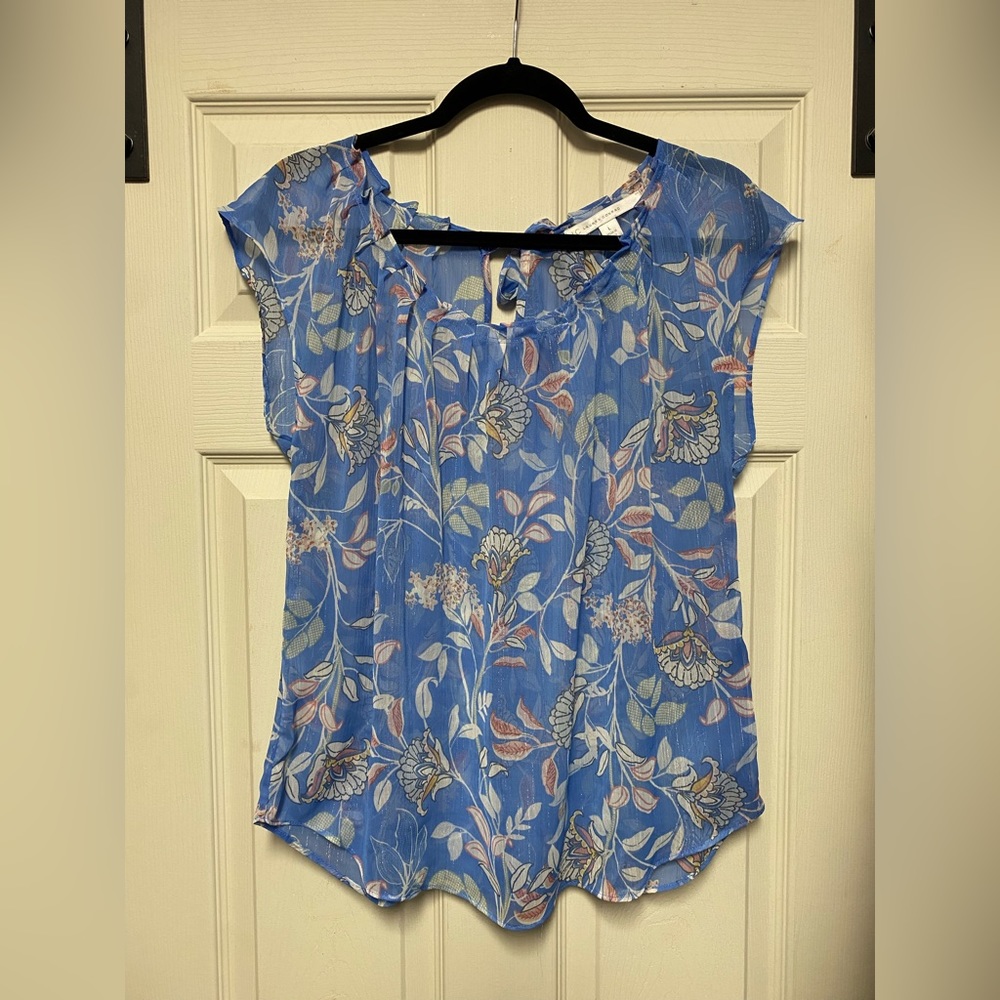 Women’s Lauren Conrad Blue Floral Short Sleeve Blouse